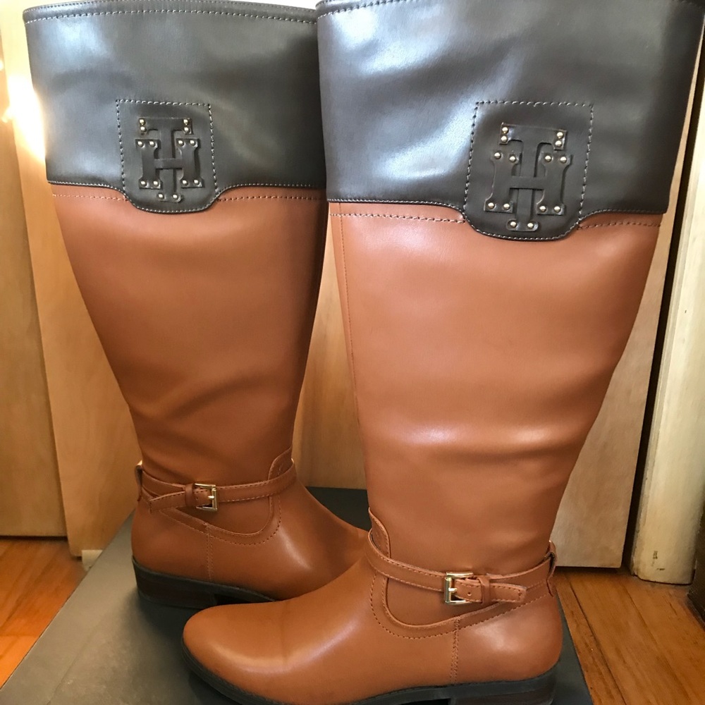 Tommy Hilfiger Tan Riding Boots Wide Calf